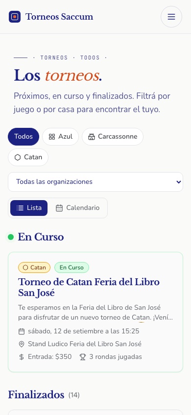 Lista de torneos en el celular